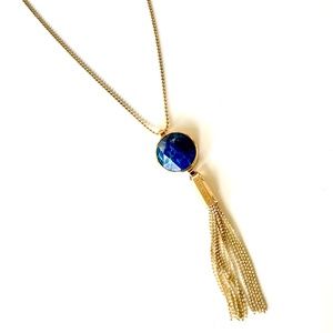 NWT Henri Bendel Tassel No.7 Blue Crystal Pendant